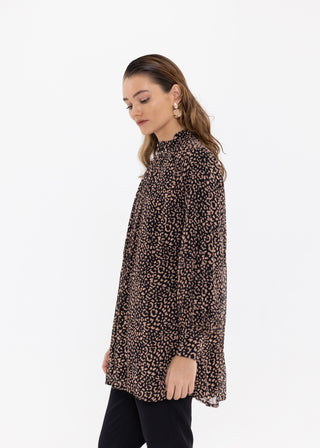 FRILLED NECK PATTERNED BLOUSE