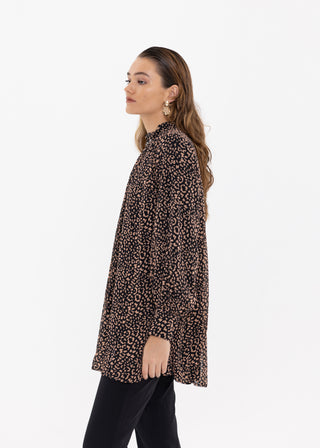 FRILLED NECK PATTERNED BLOUSE