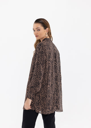 FRILLED NECK PATTERNED BLOUSE