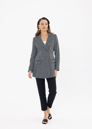 HOUNDSTOOTH DOUBLE-BREASTED BLAZER