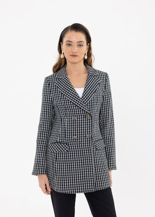 HOUNDSTOOTH DOUBLE-BREASTED BLAZER