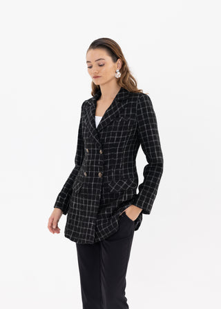 HOUNDSTOOTH DOUBLE-BREASTED BLAZER