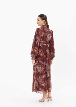 SHIRRED COLLAR NECK POLKA DOT DRESS