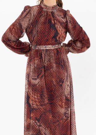 SHIRRED COLLAR NECK POLKA DOT DRESS