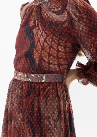 SHIRRED COLLAR NECK POLKA DOT DRESS