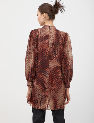 SHIRRED COLLAR NECK POLKA DOT BLOUSE