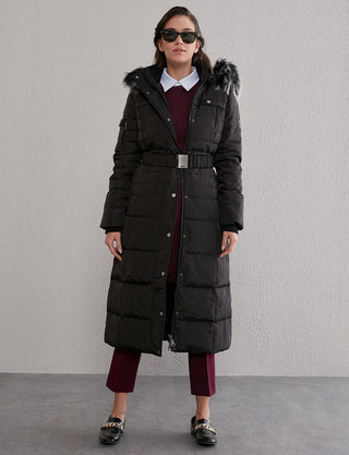 Long Goose Down Coat With Furry A20 27003 Black