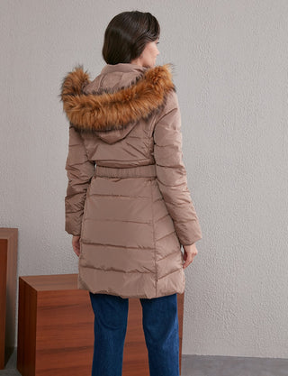 Quilted, Hooded Goose Down Coat A20 27006 Beige