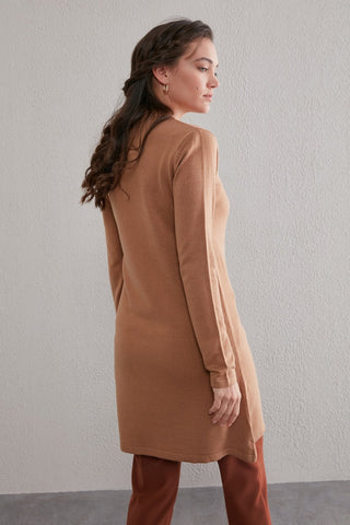 Basic Round Neck Knit Tunic Beige
