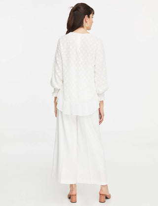 Tulle Layered Polka Dot Asymmetrical Blouse Ecru