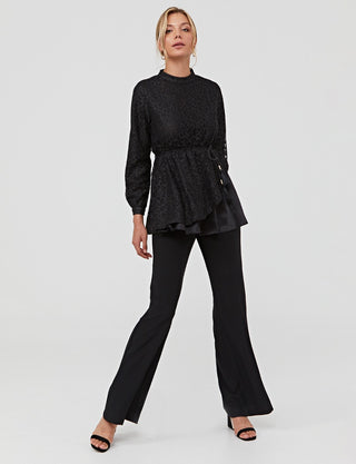 Jacquard Asymmetrical Cut Blouse Black