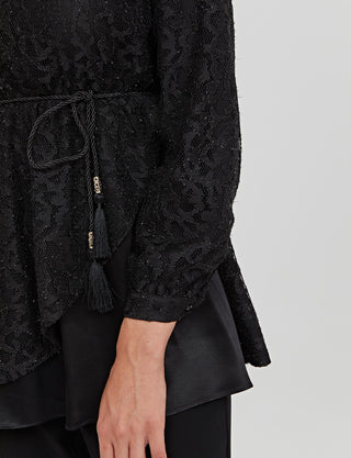 Jacquard Asymmetrical Cut Blouse Black