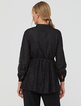 Jacquard Asymmetrical Cut Blouse Black