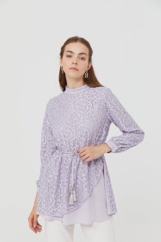 Jacquard Asymmetrical Cut Blouse Lilac