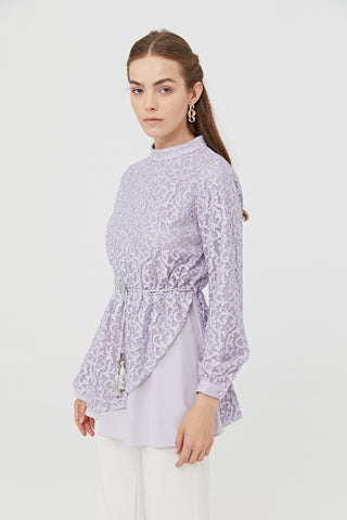 Jacquard Asymmetrical Cut Blouse Lilac