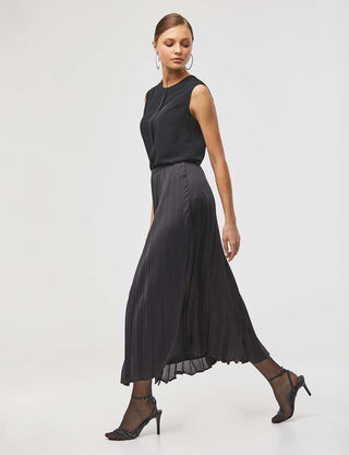 Pleated Satin Skirt Black