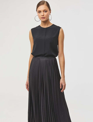 Pleated Satin Skirt Black