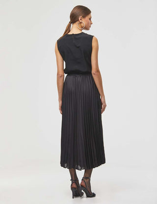 Pleated Satin Skirt Black