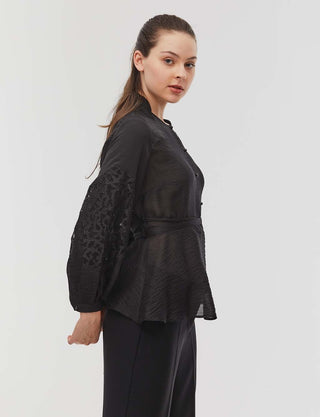 Peplum Blouse Black with Guipure on the Sleeves