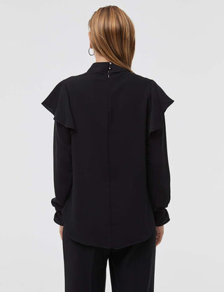 Ruffle Stone Embellished Blouse Black