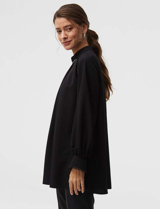 Ribbed Balloon Sleeve Blouse Black