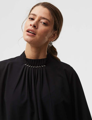 Ribbed Balloon Sleeve Blouse Black