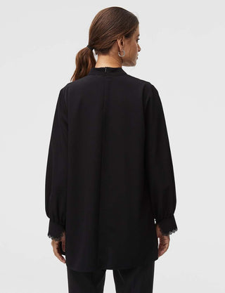 Ribbed Balloon Sleeve Blouse Black