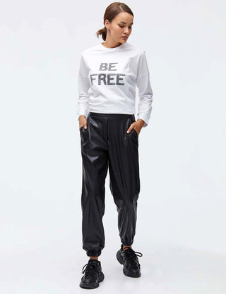 Faux Leather Jogger Pants Black