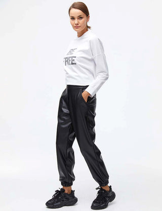 Faux Leather Jogger Pants Black