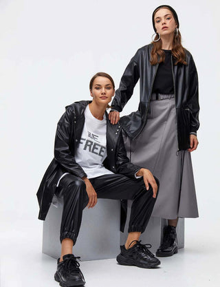 Faux Leather Jogger Pants Black