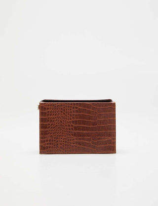 Croco Patterned Magnet Closure Bag Tobacco
