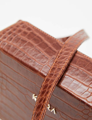 Croco Patterned Magnet Closure Bag Tobacco