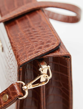 Croco Patterned Magnet Closure Bag Tobacco