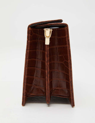Croco Patterned Magnet Closure Bag Tobacco