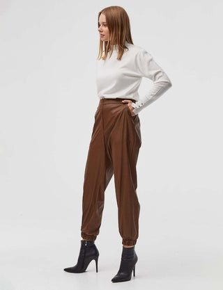 Faux Leather Jogger Pants Camel