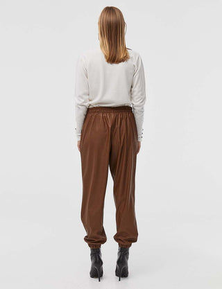 Faux Leather Jogger Pants Camel