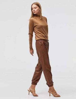 Faux Leather Jogger Pants Light Brown