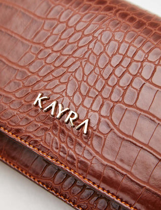 Croco Patterned Rectangle Flap Bag Tobacco