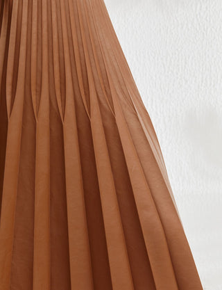 Pleated Leather Skirt Camel