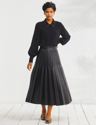 Pleated Leather Skirt Black