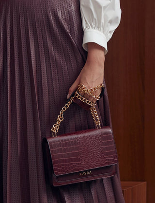 Croco Pattern Rectangle Bag Burgundy A20 CNT31