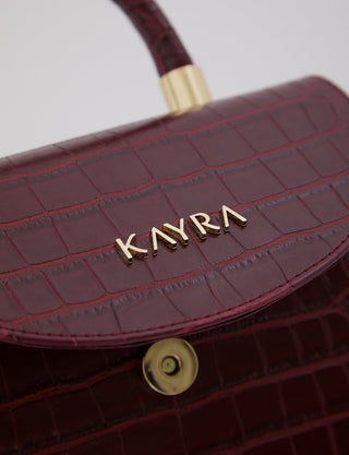 Gold Chain Croc Patterned Burgundy Mini Bag